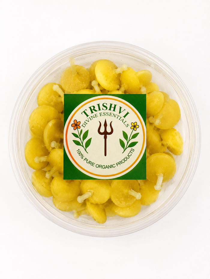 Ghee Diya Batti Set of 100 | Ready-to-Use Yellow Pooja Wicks