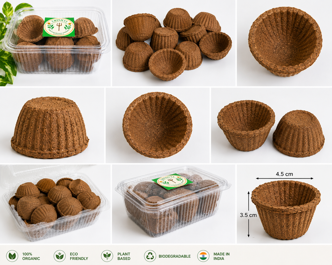 Cow Dung Diya Natural Set of 50 Organic Havan & Diwali Deepak